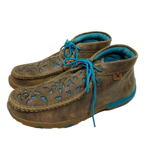 Twisted X Shoes - Twisted X Bomber Turquoise Lace Up Driving Moc Chukka Shoes WDM0126